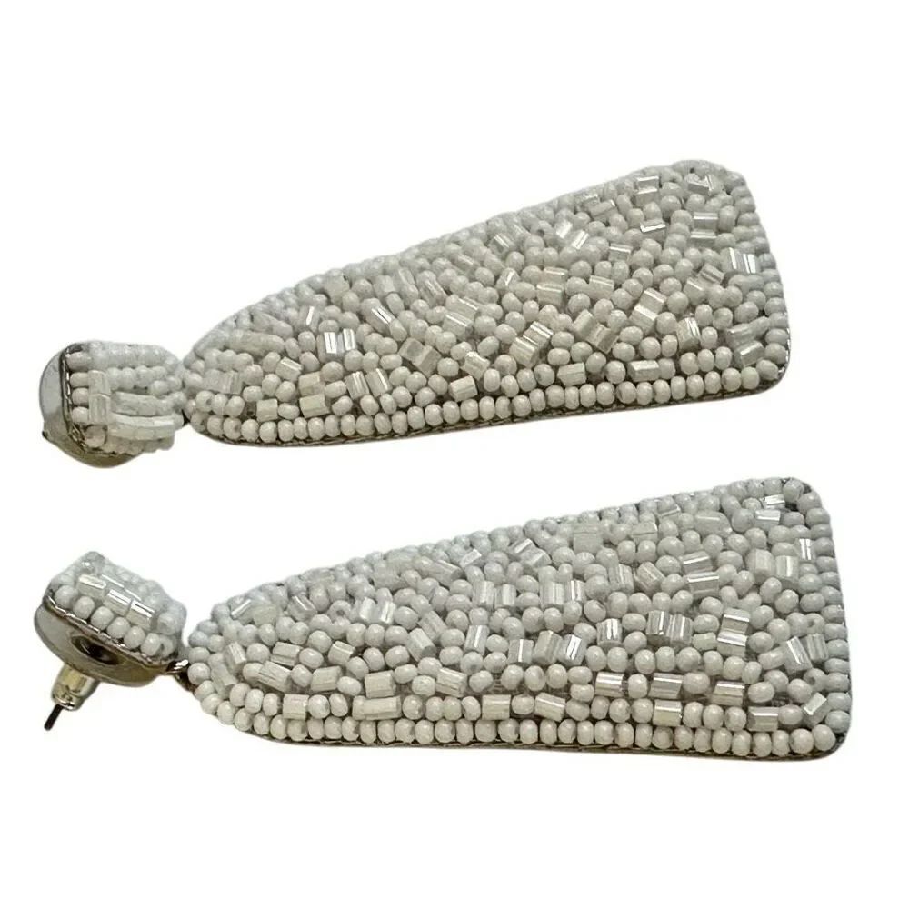 White beaded statement earrings - Picture 6 of 7
